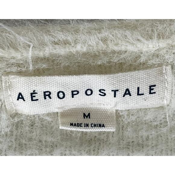 Aeropostale Super Soft Fuzzy Cream Cropped Open Cardigan Reg Size M - Picture 2 of 5